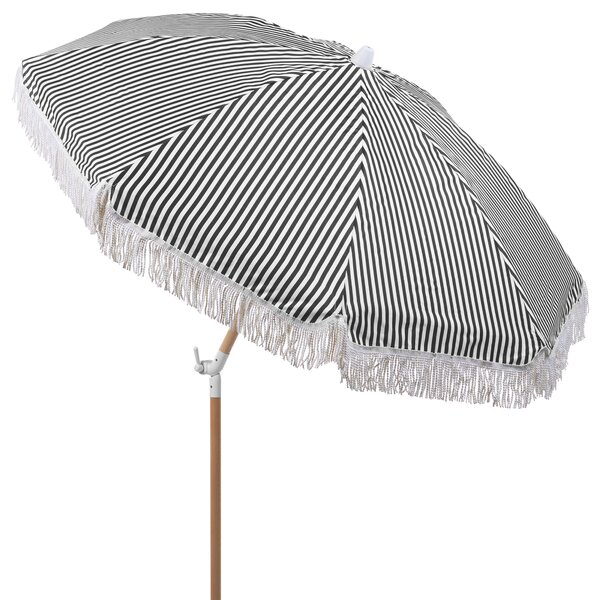 Záhradný slnečník čierna biela polyester tyč z bukového dreva ⌀ 150 cm okrúhly nastaviteľný UV odolný retro štýl exteriér