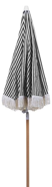 Záhradný slnečník čierna biela polyester tyč z bukového dreva ⌀ 150 cm okrúhly nastaviteľný UV odolný retro štýl exteriér