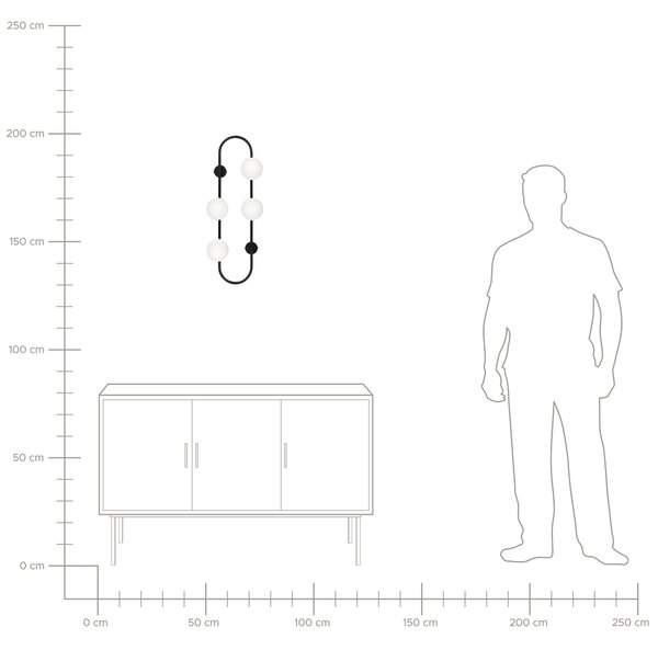 Nástenná lampa čierna kov železo 70 cm so 4 sklenenými svietidlami moderný dizajn guľaté tienidlá moderné osvetlenie