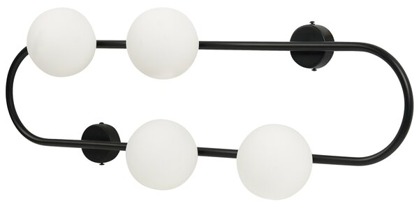 Nástenná lampa čierna kov železo 70 cm so 4 sklenenými svietidlami moderný dizajn guľaté tienidlá moderné osvetlenie