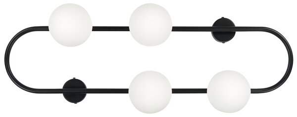 Nástenná lampa čierna kov železo 70 cm so 4 sklenenými svietidlami moderný dizajn guľaté tienidlá moderné osvetlenie