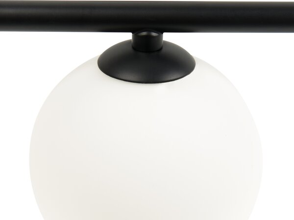 Nástenná lampa čierna kov železo 70 cm so 4 sklenenými svietidlami moderný dizajn guľaté tienidlá moderné osvetlenie