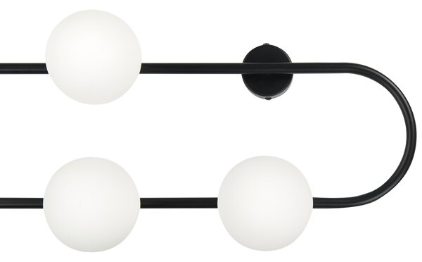 Nástenná lampa čierna kov železo 70 cm so 4 sklenenými svietidlami moderný dizajn guľaté tienidlá moderné osvetlenie