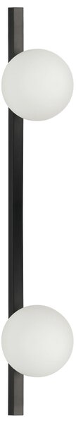 Nástenná lampa čierna kovová železná 85 cm 2 guľaté biele tienidlá osvetlenie do spálne obývačky moderný štýl