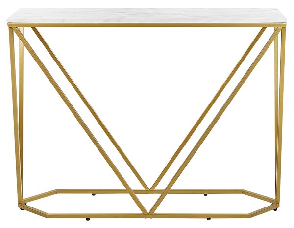 Konzolový stolík biely mramorový efekt a zlatá MDF práškovo lakované železo 100 x 30 cm obdĺžnikový glamour moderný štýl