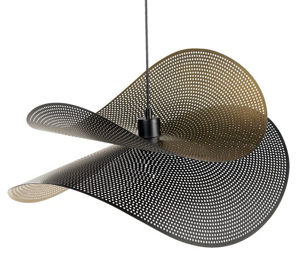 Závesná lampa čierna zlatá železo kov zaoblené perforované tienidlo nepravidelný tvar moderný glamour štýl obývačka jedáleň