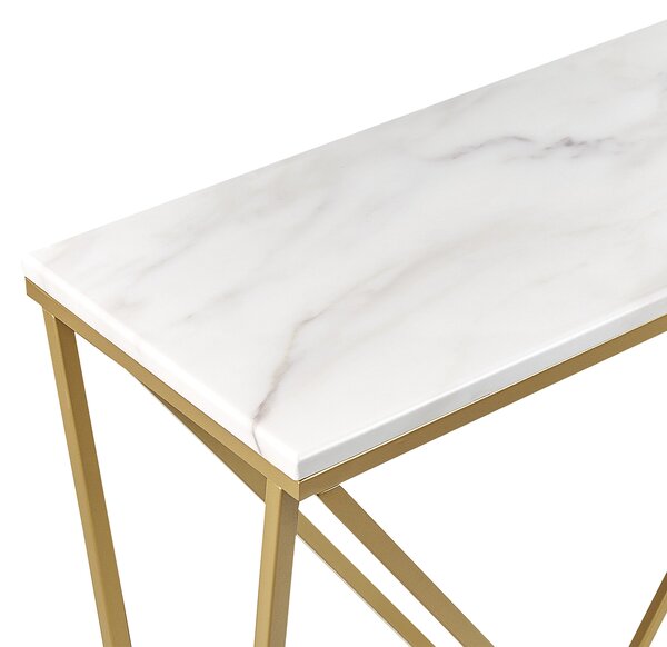 Konzolový stolík biely mramorový efekt a zlatá MDF práškovo lakované železo 100 x 30 cm obdĺžnikový glamour moderný štýl