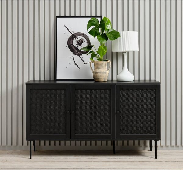 Čierna nízka komoda v dekore duba 140x80 cm Pensacola – Unique Furniture