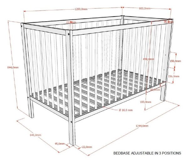 Hnedá postieľka z bukového dreva s nastaviteľnou výškou 60x120 cm Dino – Vipack