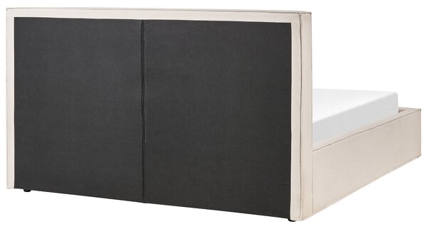 Posteľ béžová látkové čalúnenie 180 x 200 cm s úložným priestorom lamelový rošt moderný štýl spálňa