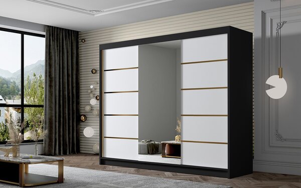 Šatníková skriňa AMBER VI 250 cm - čierna/biela