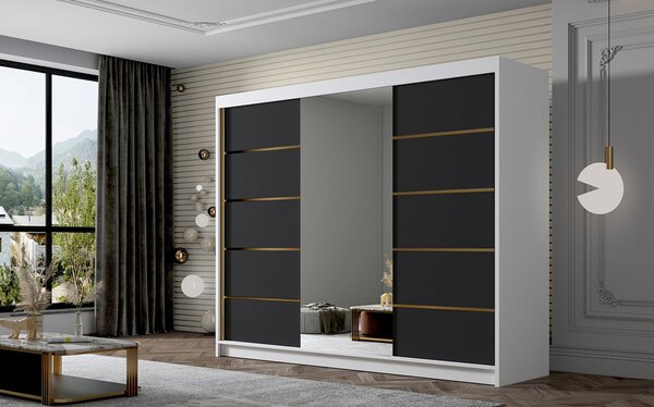 Šatníková skriňa AMBER VI 250 cm - biela/čierna