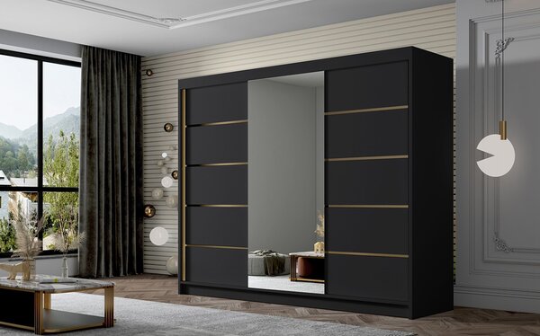Šatníková skriňa AMBER VI 250 cm - čierna