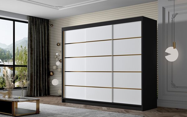 Šatníková skriňa AMBER VII 250 cm - čierna/biela