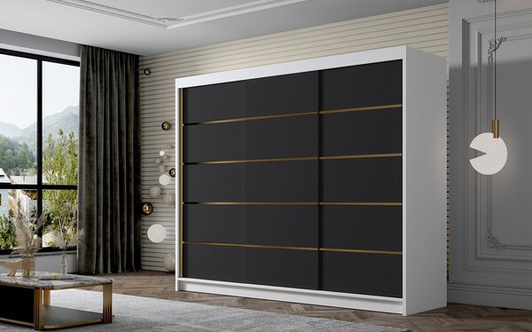 Šatníková skriňa AMBER VII 250 cm - biela/čierna