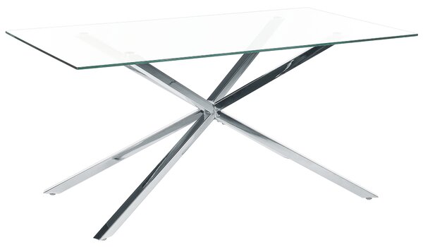 Jedálenský stôl strieborný s vrchnou doskou z tvrdeného skla obdĺžnikový 160 x 90 cm pre 4 osoby moderný dizajn