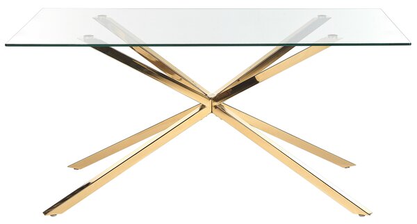 Jedálenský stôl zlatý s vrchnou doskou z tvrdeného skla obdĺžnikový 160 x 90 cm pre 6 osôb moderný dizajn