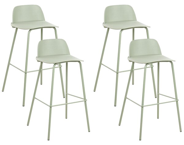 Sada 4 barových stoličiek svetlozelená syntetický materiál 90 cm plastové sedadlo kovové nohy moderný štýl kuchyňa jedáleň