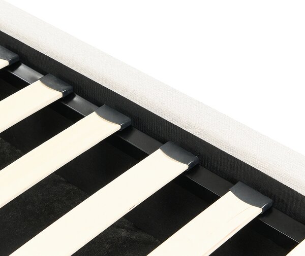 Posteľ s úložným priestorom svetlobéžová polyesterové čalúnenie 160 x 200 cm zaoblené čelo minimalistický retro dizajn spálňa