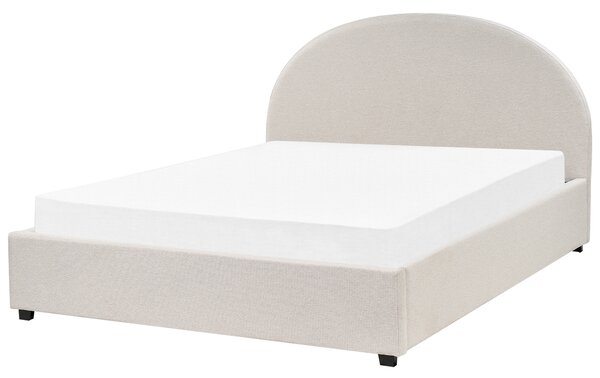 Posteľ s úložným priestorom svetlobéžová polyesterové čalúnenie 160 x 200 cm zaoblené čelo minimalistický retro dizajn spálňa