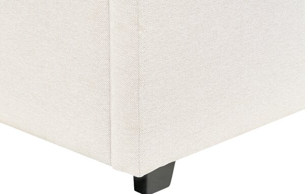 Posteľ s úložným priestorom svetlobéžová polyesterové čalúnenie 160 x 200 cm zaoblené čelo minimalistický retro dizajn spálňa