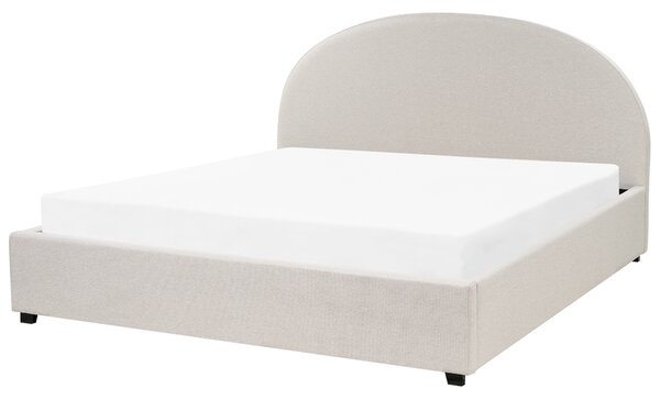 Posteľ s úložným priestorom svetlobéžová polyesterové čalúnenie 180 x 200 cm zaoblené čelo minimalistický retro dizajn spálňa