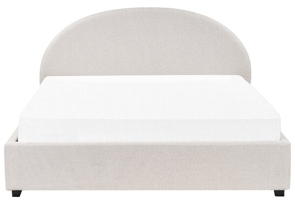 Posteľ s úložným priestorom svetlobéžová polyesterové čalúnenie 180 x 200 cm zaoblené čelo minimalistický retro dizajn spálňa