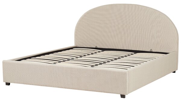 Posteľ s úložným priestorom béžová polyesterové čalúnenie 180 x 200 cm zaoblené čelo minimalistický retro dizajn spálňa