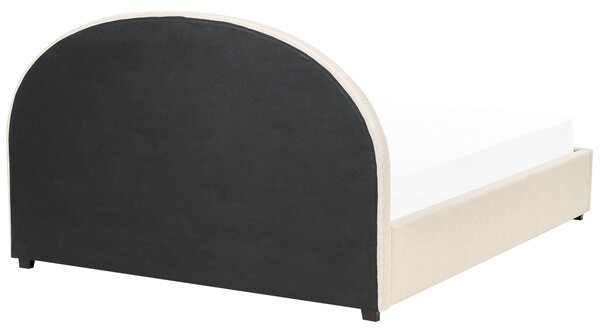 Posteľ s úložným priestorom béžová polyesterové čalúnenie 180 x 200 cm zaoblené čelo minimalistický retro dizajn spálňa