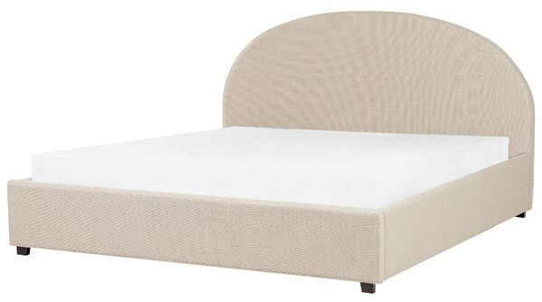 Posteľ s úložným priestorom béžová polyesterové čalúnenie 180 x 200 cm zaoblené čelo minimalistický retro dizajn spálňa