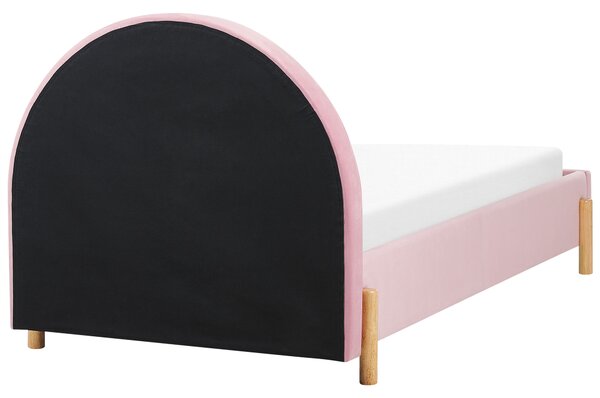 Posteľ ružová zamatová čalúnená 90 x 200 cm minimalistický retro dizajn zaoblené čelo postele