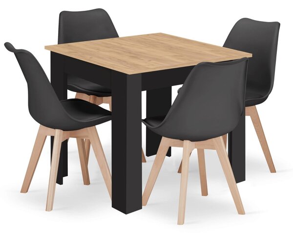 Jedálenský set 1 + 4, stôl MADO ARTISAN 80x80 + stoličky BALI MARK čierne