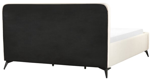 Rám postele s čelom béžové menčestrové čalúnenie čierne kovové nohy 180 x 200 cm klasický minimalistický štýl spálňa