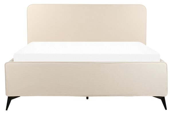 Rám postele s čelom béžové menčestrové čalúnenie čierne kovové nohy 160 x 200 cm klasický minimalistický štýl spálňa