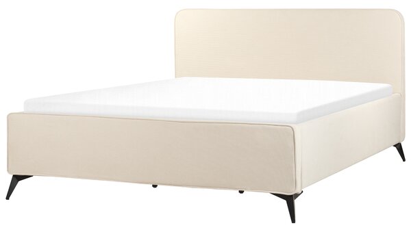 Rám postele s čelom béžové menčestrové čalúnenie čierne kovové nohy 180 x 200 cm klasický minimalistický štýl spálňa