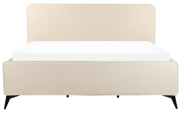 Rám postele s čelom béžové menčestrové čalúnenie čierne kovové nohy 180 x 200 cm klasický minimalistický štýl spálňa