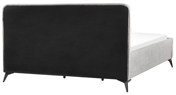Rám postele s čelom svetlosivé polyesterové čalúnenie čierne kovové nohy 180 x 200 cm klasický minimalistický štýl spálňa