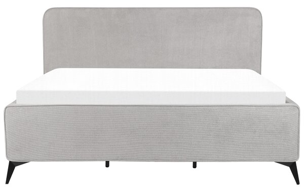 Rám postele s čelom svetlosivé polyesterové čalúnenie čierne kovové nohy 180 x 200 cm klasický minimalistický štýl spálňa