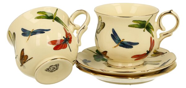 Porcelánová šálka na nohe s podšálkou Dragonfly 150 ml sada 2ks