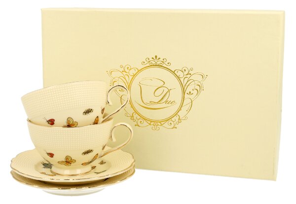 Porcelánová šálka na nohe s podšálkou Ecru Butterflies 125 ml sada 2ks