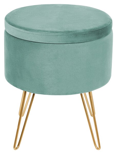 Taburet s úložným priestorom zelený zamat 42 x 42 x 44 cm zlaté kovové nohy čalúnený podnožka glamour moderný štýl obývačka