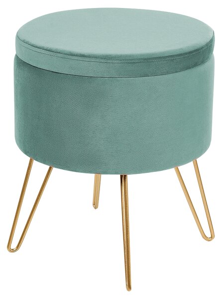 Taburet s úložným priestorom zelený zamat 42 x 42 x 44 cm zlaté kovové nohy čalúnený podnožka glamour moderný štýl obývačka