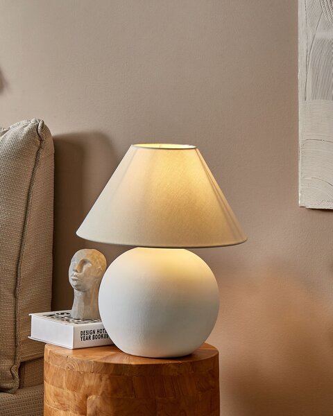 Stolná lampa krémovobiely keramický podstavec biele látkové ľanové tienidlo 41 cm nočná lampa tradičný štýl spálňa
