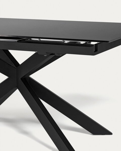 Čierny rozkladací jedálenský stôl so sklenenou doskou 90x210 cm Atminda – Kave Home