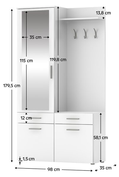 KONDELA Predsieňová zostava, biela, LEVITO