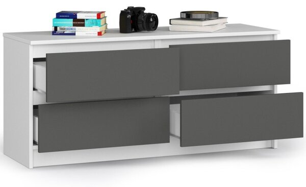 Komoda K120 4SZ - biela/sivá