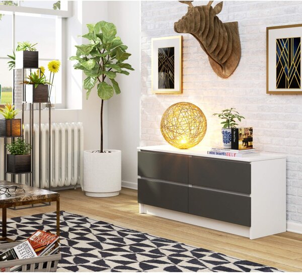 Komoda K120 4SZ - biela/sivá