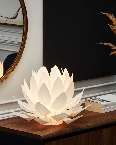 Stolná lampa biela syntetický materiál PVC 30 cm tvar kvetu moderný štýl obývacia izba spálňa