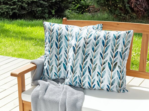 Sada 2 záhradných vankúšov biela a zelená polyester 45 x 45 cm štvorcový vzor listov s motívom moderný dizajn dekoračný vankúš