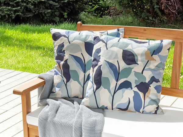 Sada 2 záhradných vankúšov modrá polyester 45 x 45 vzor listov moderný štýl vonkajšie dekorácie vodoodolné